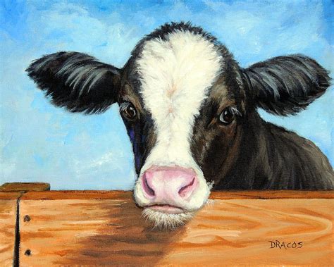 Holstein Calf On Fence Painting By Dottie Dracos Fine Art America