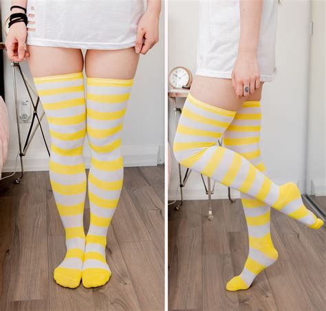 Yellow Knee High Striped Socks Sexy Anime Cosplay Lewd Etsy