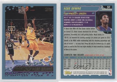 This is kobe bryant's topps chrome #138 rookie card his best ever enjoy and thanks for watching. 2001-02 Topps #50 Kobe Bryant Los Angeles Lakers Basketball Card | eBay