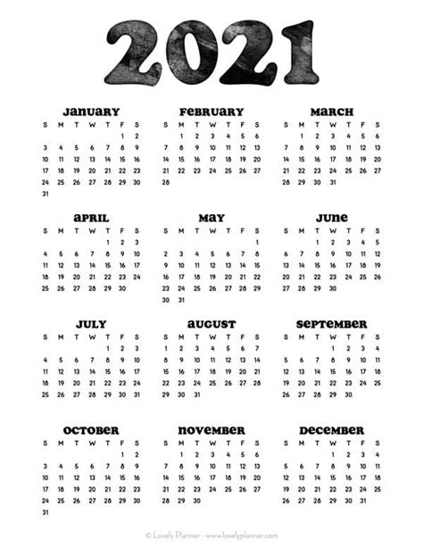 Printable Pdf 2021 Printable Calendar One Page
