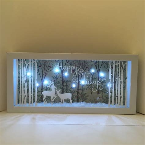 Christmas shadow box- lighted shadow box - merry chrismas- happy