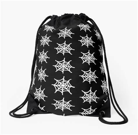 White Spiderwebs Halloween Pattern Drawstring Bag By Shiyadigital