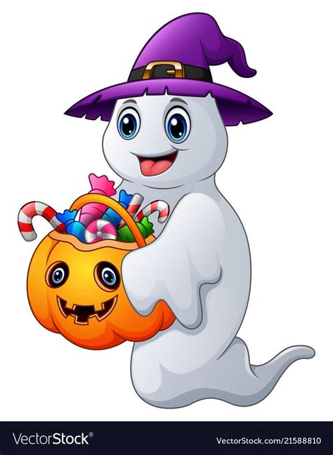 Illustration Of Vector Illustration Of Halloween Ghosts Holds Pumpkin