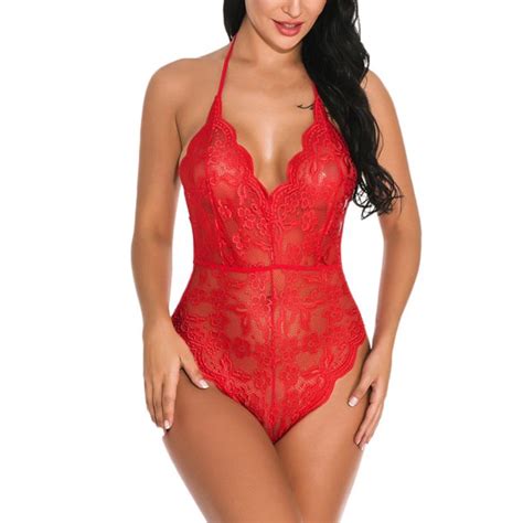 djkdjl new sexy women lace bodysuit sexy teddy lingerie jumpsuit backless underwear red