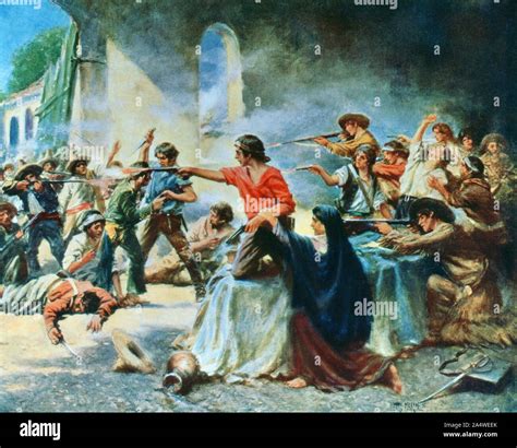 The Battle Of The Alamo During The Texas Revolution After A Work By E Percy Moran Stock Photo