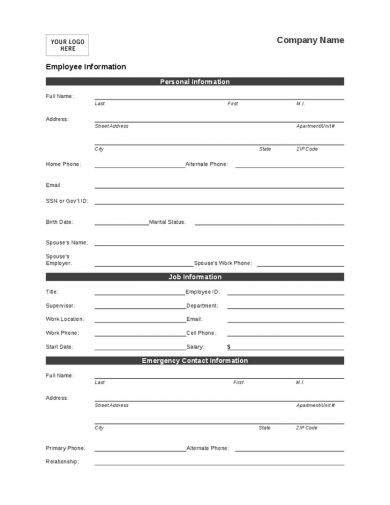 Printable Employee Information Form Pdf Printable Forms Free Online