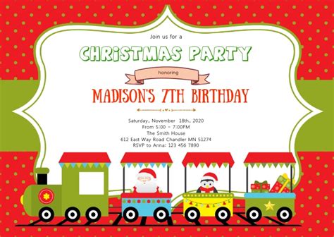 Christmas Train Birthday Party Invitation Template Postermywall