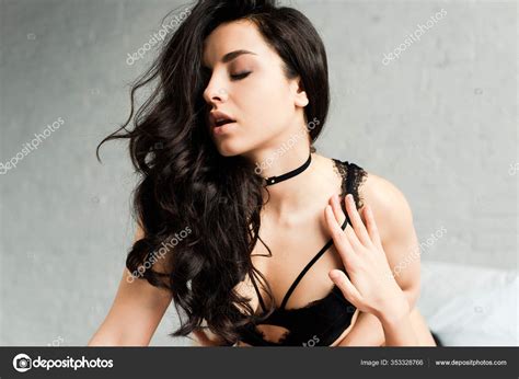 Beautiful Passionate Lesbians Black Lingerie Bedroom Stock Photo By