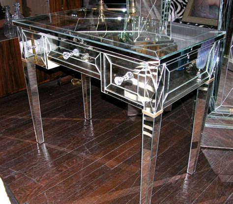 It includes 1 drawer with black interior. Custom Mirrored Writing Desk For Sale at 1stdibs