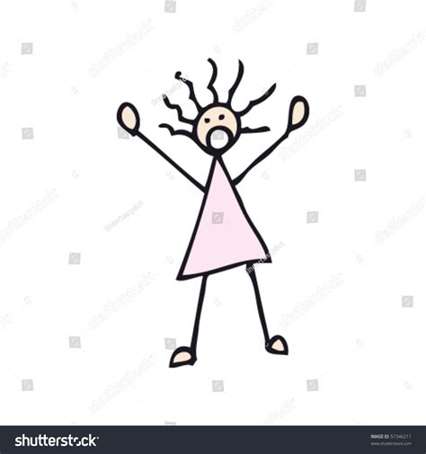 Quirky Drawing Frightened Stick Woman Stock Vector