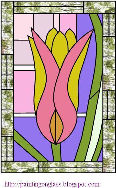 Free Stained Glass Pattern Tulip ~ Painting On Glass Stained Glass Tulip Painting Glass Painting