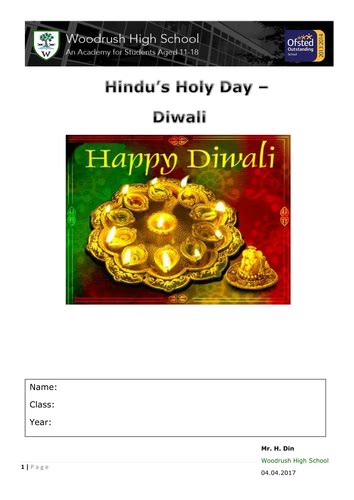 Year 8 Unit 6 Hinduism Holy Days Diwali Booklet Teaching