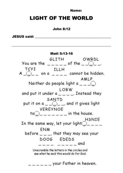 Bible Worksheets For Kindergarten