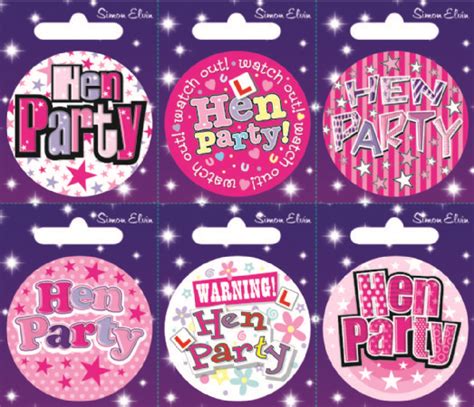 Card Of 6 Simon Elvin Hen Party Badges Badges Wpp Mb29