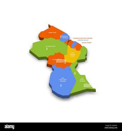 Guyana Political Map Of Administrative Divisions Regions Colorful 3d