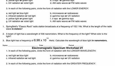 Science 8 Electromagnetic Spectrum Worksheets Answer Key