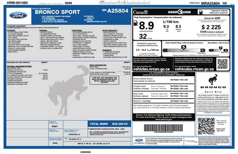 Window Sticker For 2021 Ford Bronco Sport Big Bend 4x4