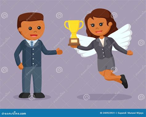 African Female Business Angel Giving A Trophy Stock Vector