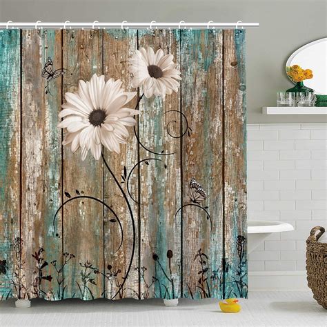 Stacy Fay Rustic Shower Curtain Floral Barnwood Fabric
