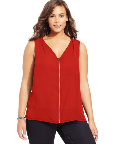 Lyst Inc International Concepts Plus Size Zip Front Blouse In Red