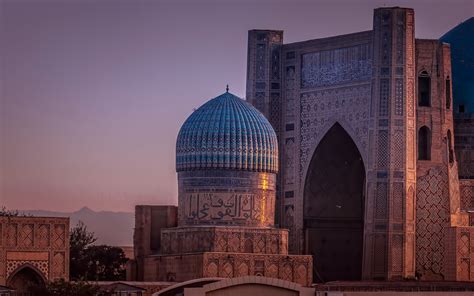 Download Wallpapers Bibi Khanym Mosque Khanum Evening Sunset Mosque Samarkand Uzbekistan