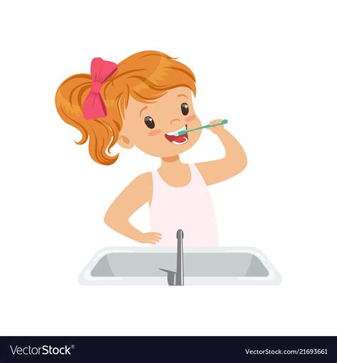 Lovely Girl Brushing Her Teeth Kid Caring Vector Image