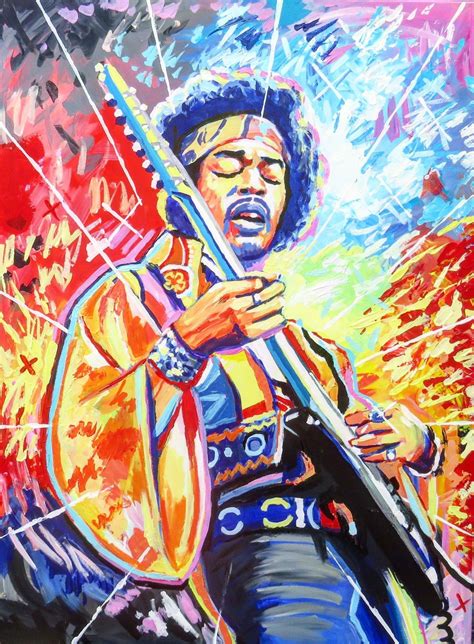 Jimi Hendrix Playing Guitar Original Painting Acrylic On Canvas