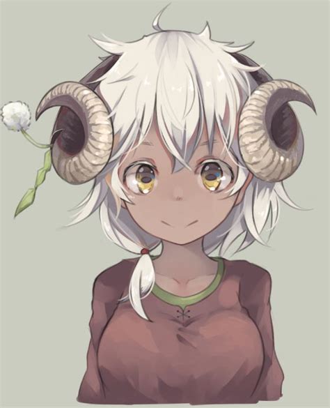 An Anime Character With Big Horns On Her Head And Long White Hair