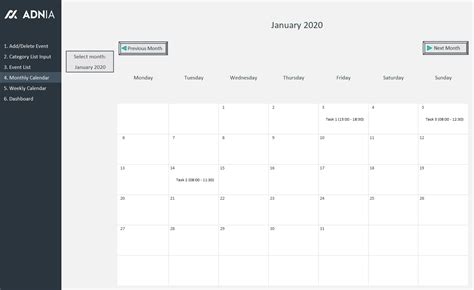 Monthly Task Calendar Excel Excel Templates