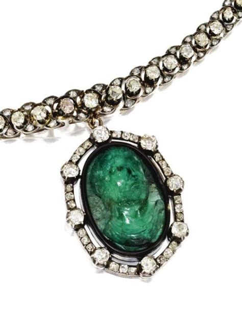 An Antique Emerald Cameo And Diamond Pendant Necklace 19th Century