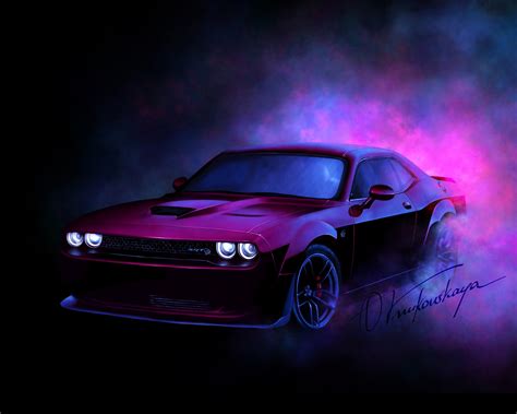 Dodge Challenger Hellcat Automobil Illustration Etsy