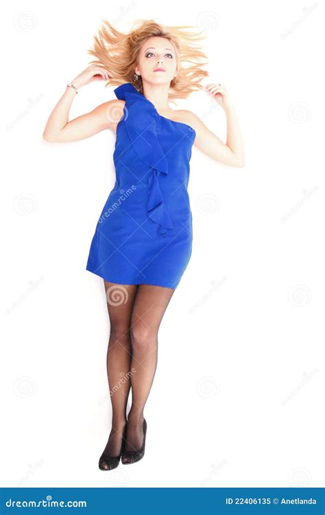 Woman Lying Lovely Girl In Blue Dress Over White Stock Image Image Of Babe Clean 22406135
