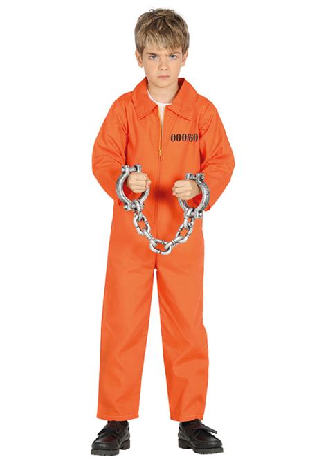 Childrens Halloween Orange Prisoner Convict Kids Fancy Dress Horror