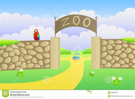 Zoo Entrance Summer Landscape Day Illustration Stock