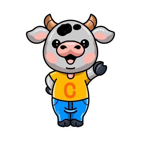 Premium Vector Cute Baby Cow Cartoon Waving Hand