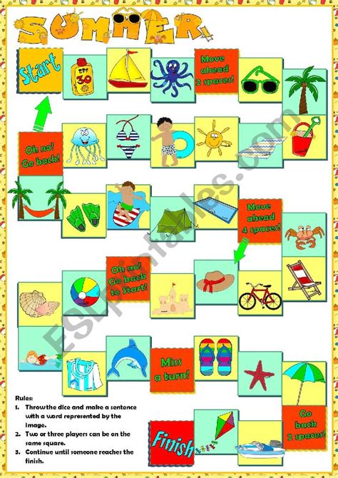 Summer Board Game Esl Worksheet By Mada1