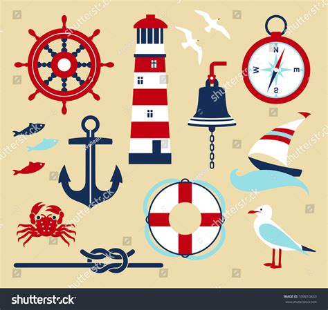 Nautical Elements In Cartoon Style Stock Vector 109810433 Shutterstock