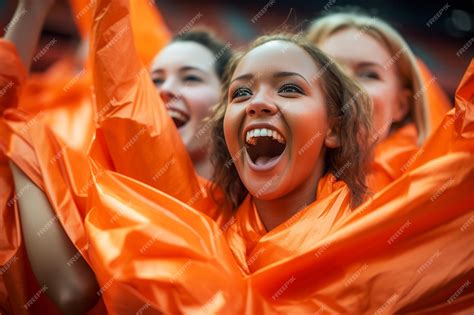 premium ai image dutch female football soccer fans in a world cup stadium supporting the