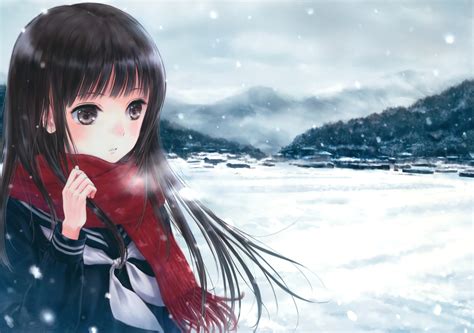 Wallpaper Anime Girls Snow Winter School Uniform Original