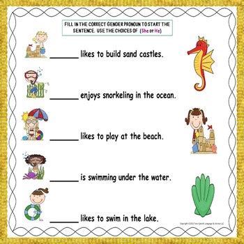 Reading comprehension worksheets for preschool and kindergarten. Freebie! SUMMER PRONOUNS: HE, SHE, THEY, HIM, HER, HIS ...