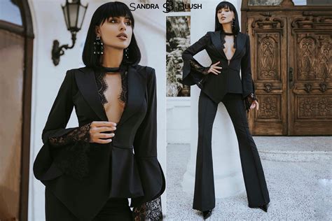 Black Women S Formal Evening Pantsuit With Deep V Blazer Fitted