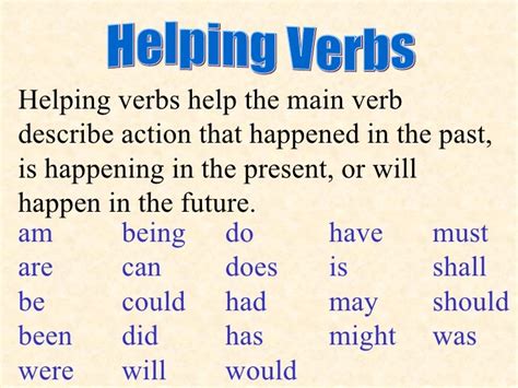 A verb is a word or a combination of words that indicates action or a state of being or condition. Confidence House Comm Arts: Homework 1/15 & Helping Verbs