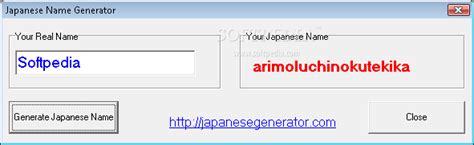 Generates a fictional japanese name from a database of japanese names. Download Japanese Name Generator 1.1.0.2