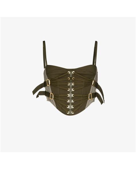 Dion Lee Cotton Sweetheart Neck Corset Top In Green Lyst