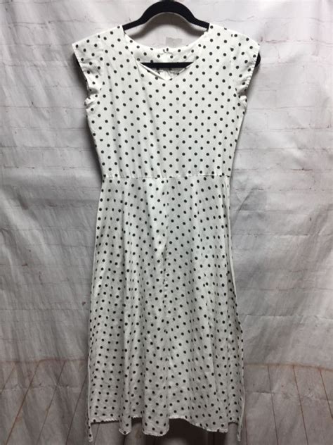 Retro Dress W Cap Sleeves Polka Dot Print Cotton Boardwalk Vintage