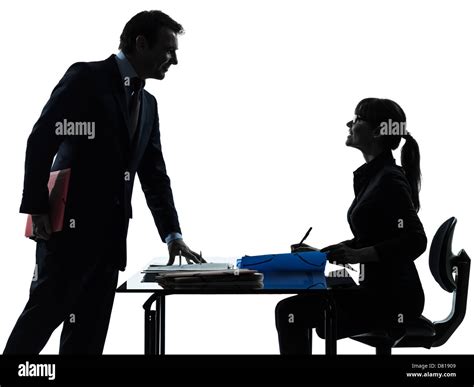 One Busy Smiling Business Woman Man Couple In Silhouette Studio