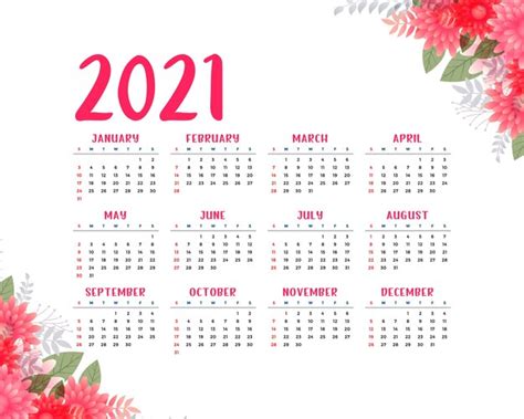 Bonito Calendario 2021 Para Imprimir Con Flores Descargue Un