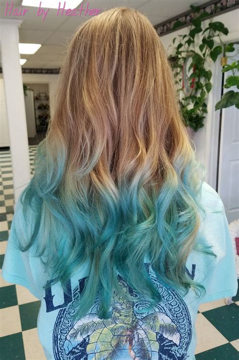 Teal Mermaid Hair Ombre Hair Dye Tips Ombre Hair Blonde Colored Hair Tips
