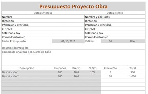 Plantilla Excel Presupuesto Obra El Blog De Plan Reforma
