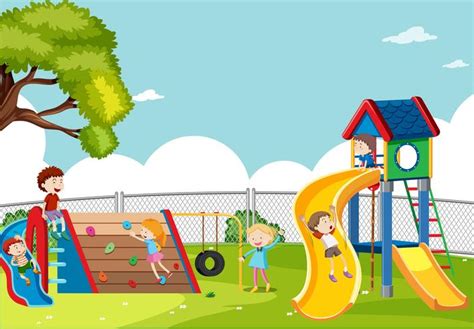 Kids Playing In Playground Scene 541090 Vector Art At Vecteezy